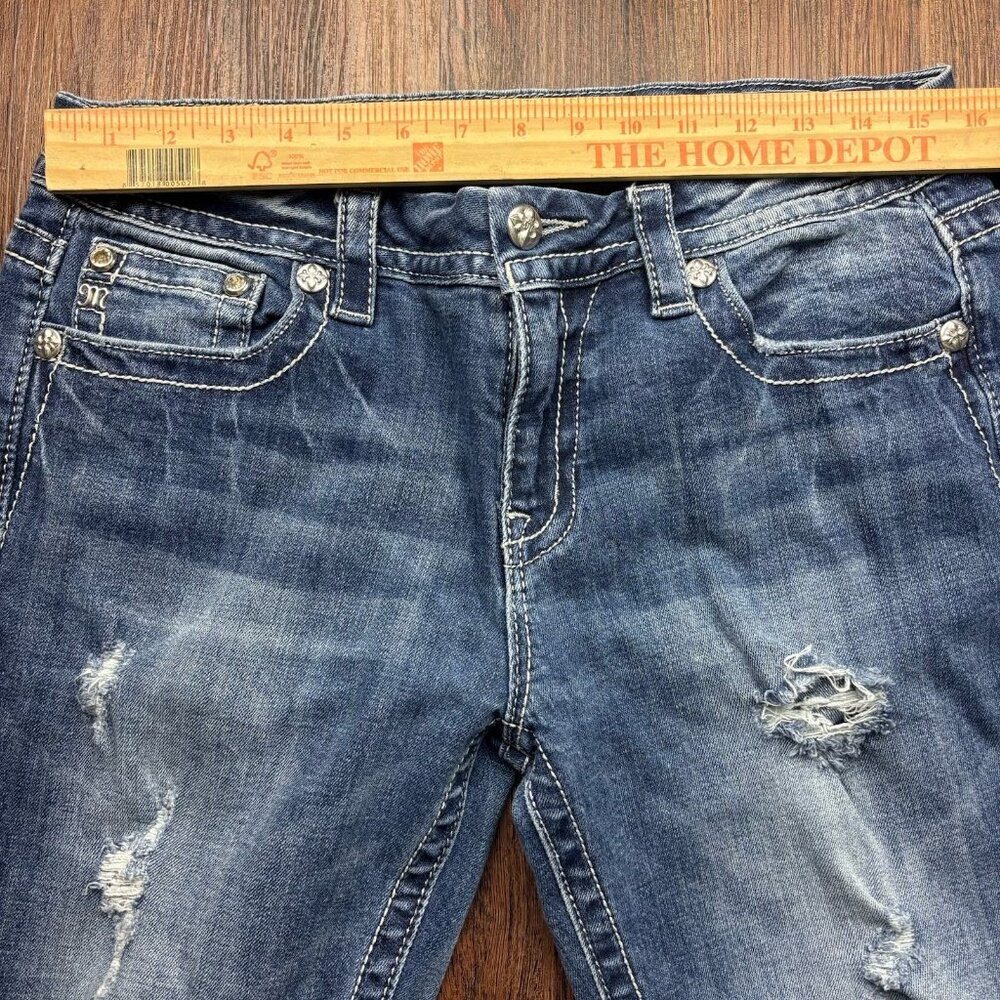 Miss Me Mid-Rise Skinny Jeans Sequin Angel Wings Distressed Light Wash Size 31 - Picture 6 of 11